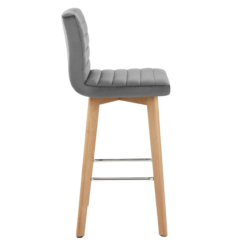 Tabouret de Bar Velours Bois - Pure Gris