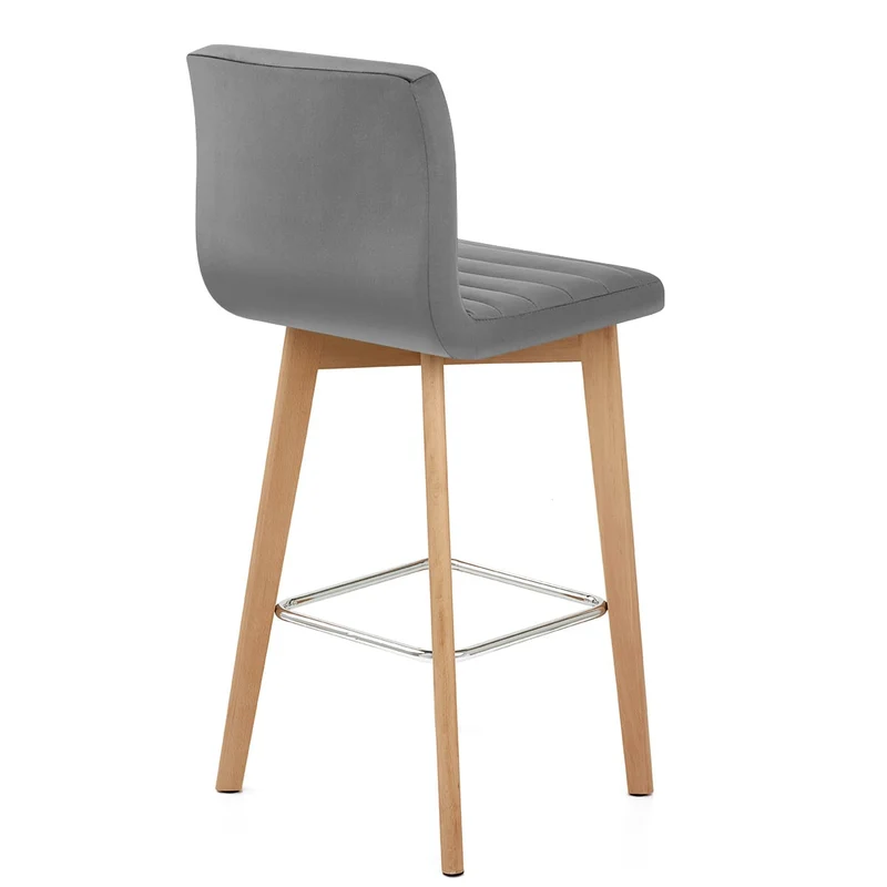 Tabouret de Bar Velours Bois - Pure Gris