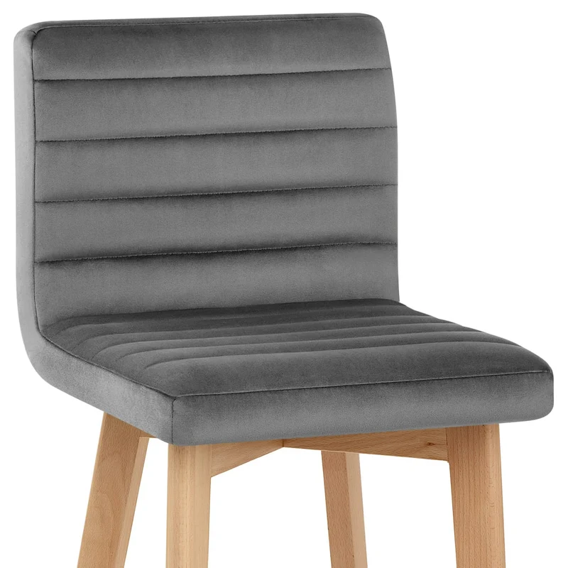 Tabouret de Bar Velours Bois - Pure Gris
