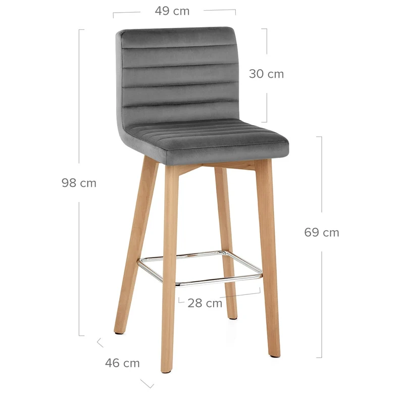 Tabouret de Bar Velours Bois - Pure Gris