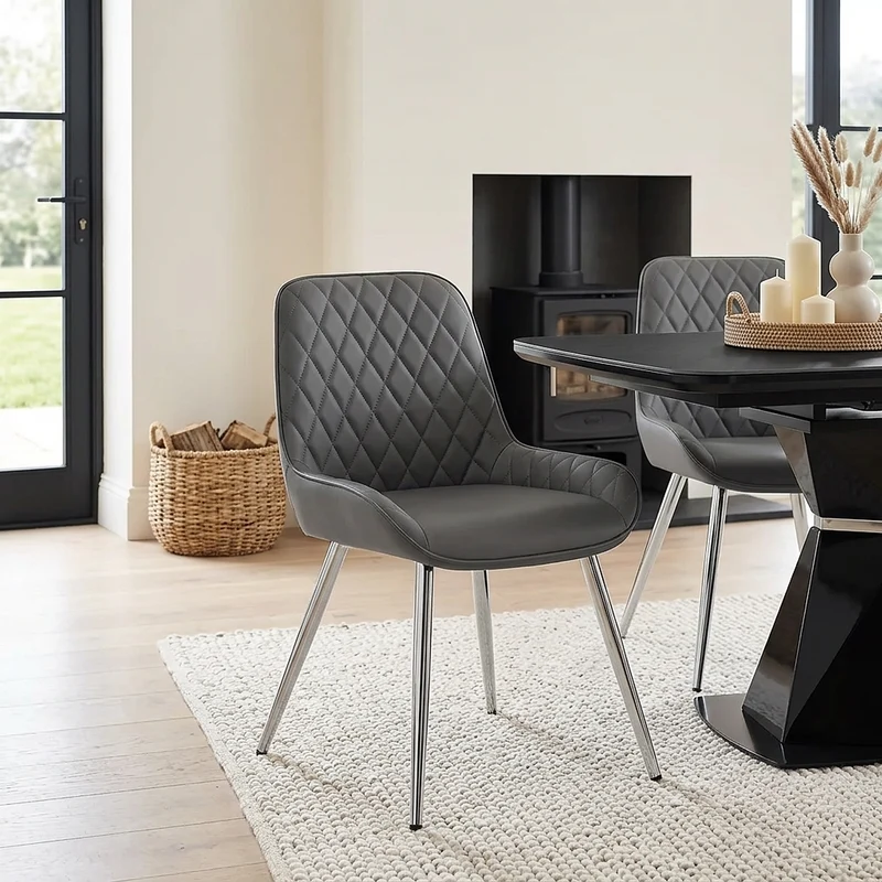 Chaise Faux Cuir Chrome - Lincoln Gris