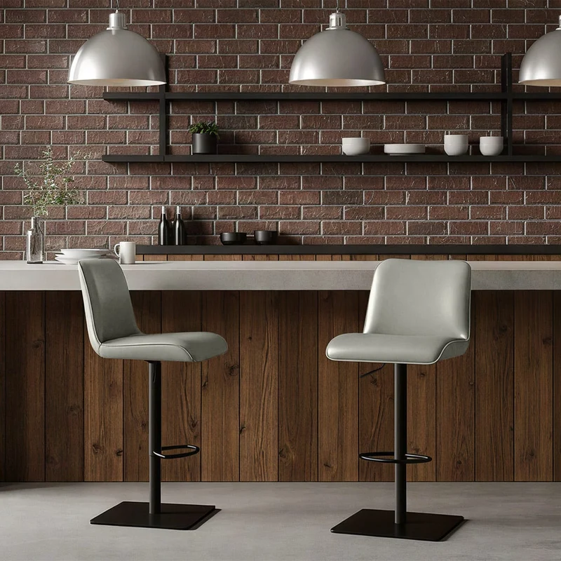 Tabouret Cuir Véritable - Lola Gris