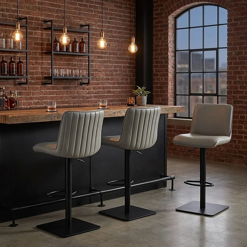 Tabouret Cuir Véritable - Lola Gris