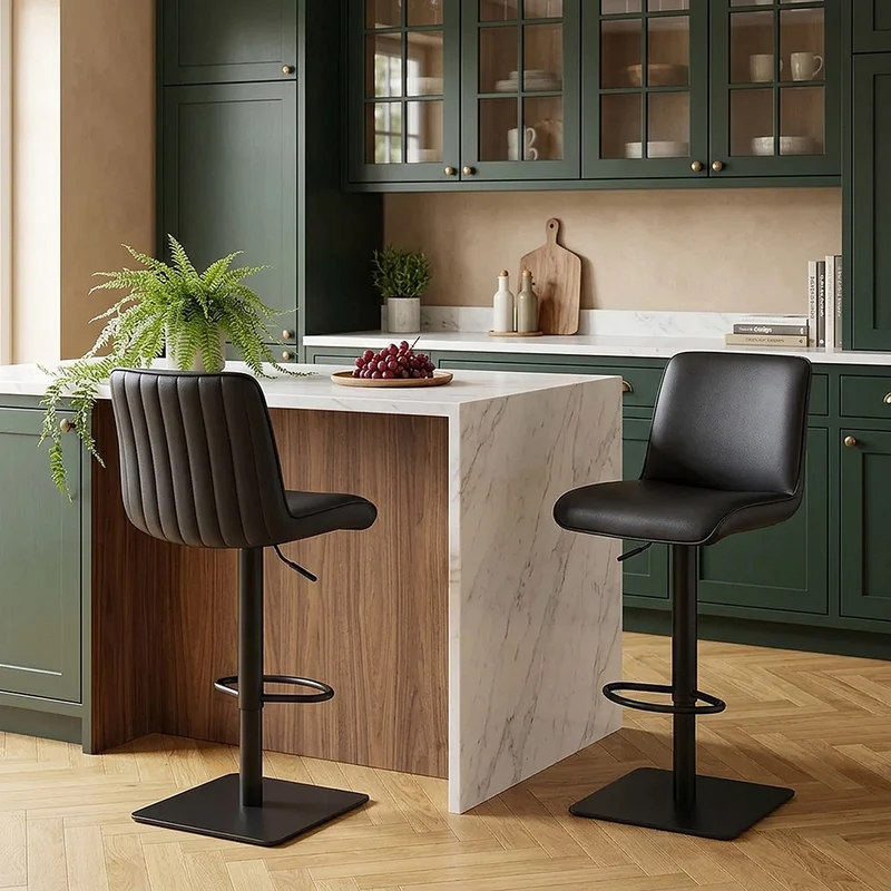 Tabouret Cuir Véritable - Lola Noir