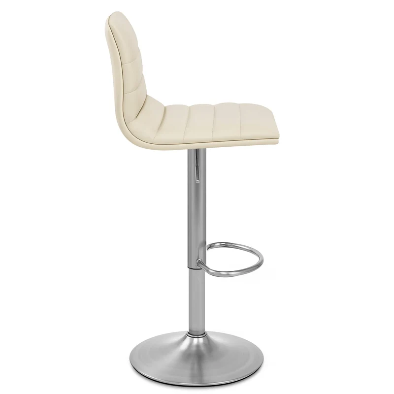 Chaise de Bar Faux Cuir Chrome Brossé - Linear Crème
