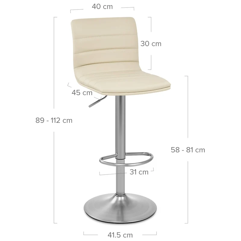Chaise de Bar Faux Cuir Chrome Brossé - Linear Crème
