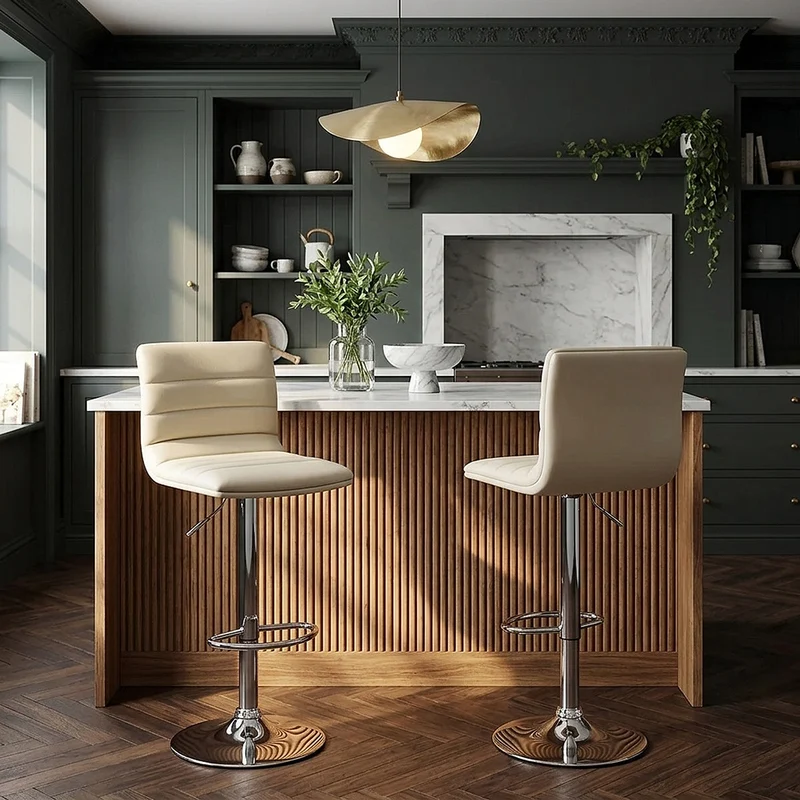 Chaise de Bar Faux Cuir Chrome - Linear Crème