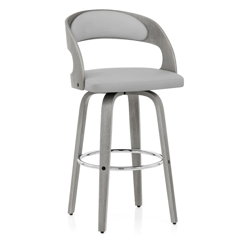 Chaise de bar Bois Gris Faux Cuir - Alicia Gris