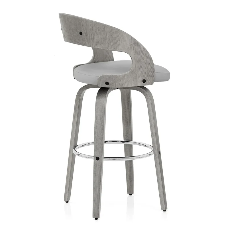 Chaise de bar Bois Gris Faux Cuir - Alicia Gris