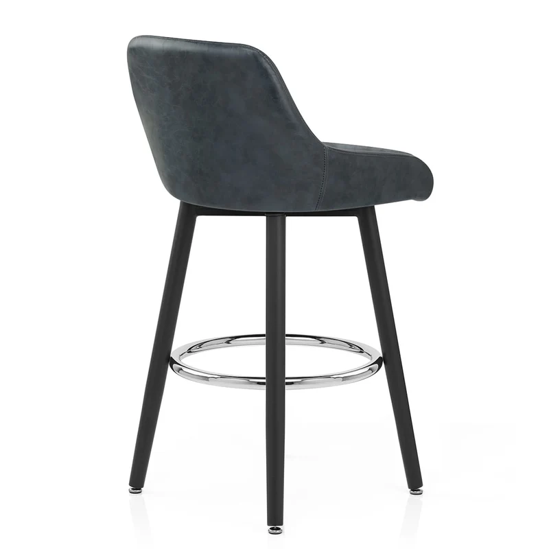 Chaise de Bar Bois Faux Cuir Antique - Hamilton Bleu Foncé