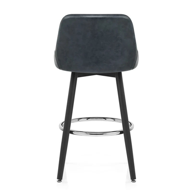 Chaise de Bar Bois Faux Cuir Antique - Hamilton Bleu Foncé