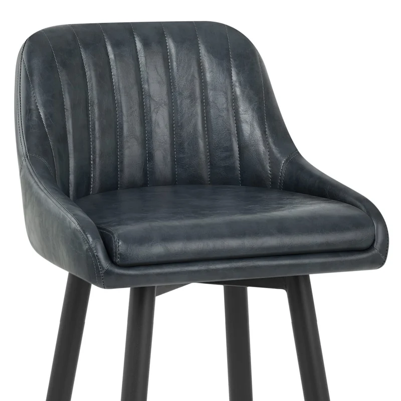 Chaise de Bar Bois Faux Cuir Antique - Hamilton Bleu Foncé