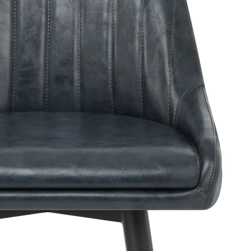 Chaise de Bar Bois Faux Cuir Antique - Hamilton Bleu Foncé