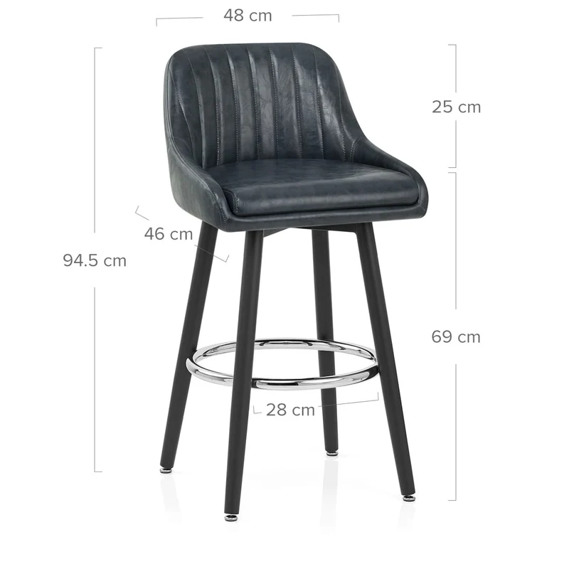 Chaise de Bar Bois Faux Cuir Antique - Hamilton Bleu Foncé