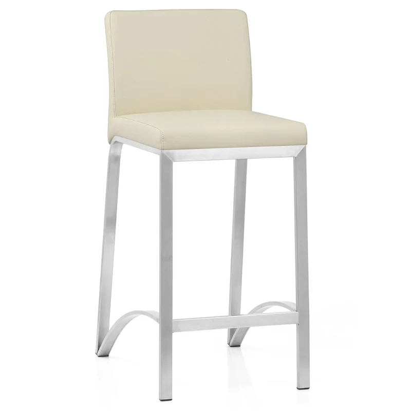 Tabouret Faux Cuir Chrome Brossé - Leah Crème