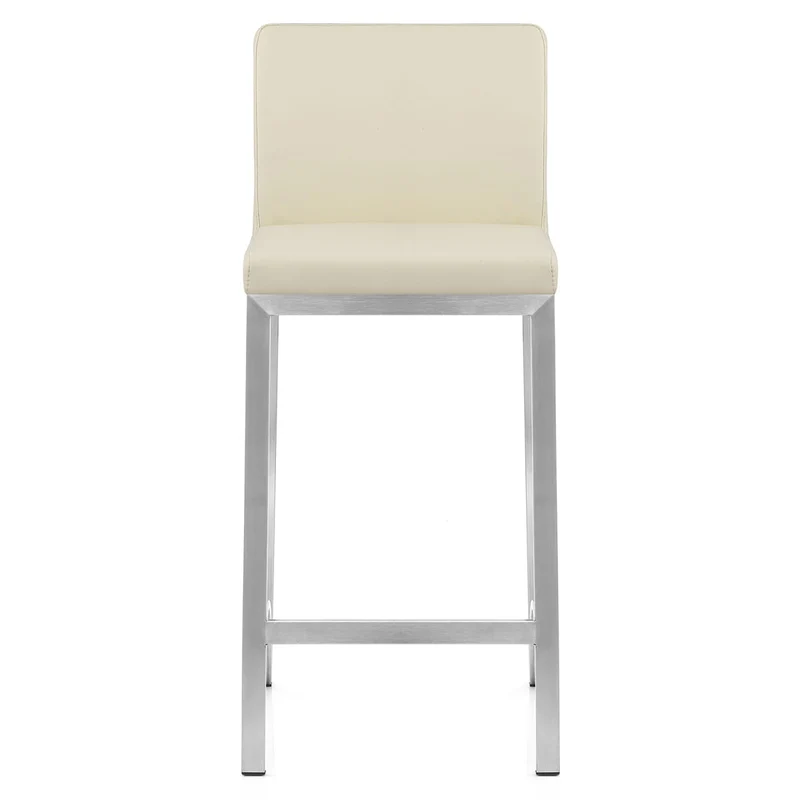Tabouret Faux Cuir Chrome Brossé - Leah Crème
