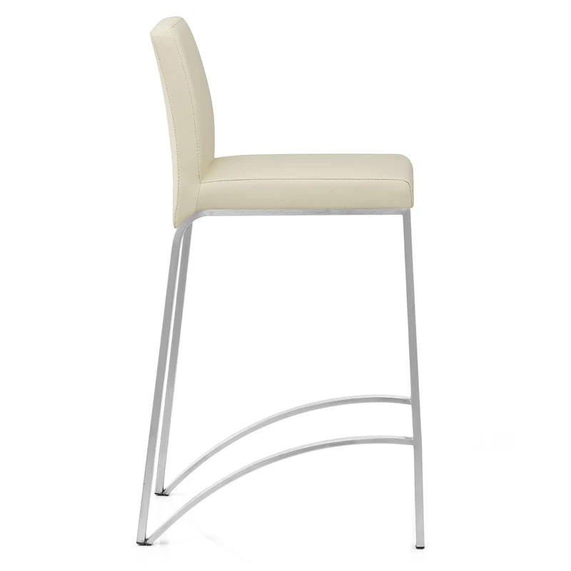 Tabouret Faux Cuir Chrome Brossé - Leah Crème