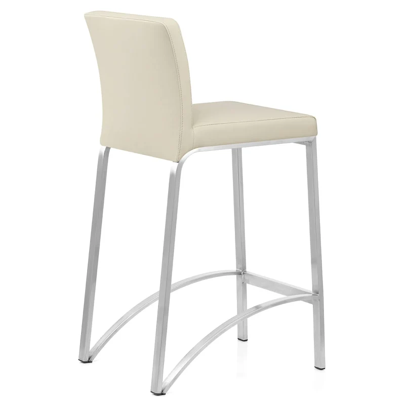 Tabouret Faux Cuir Chrome Brossé - Leah Crème
