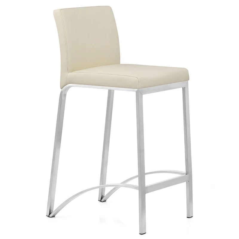 Tabouret Faux Cuir Chrome Brossé - Leah Crème