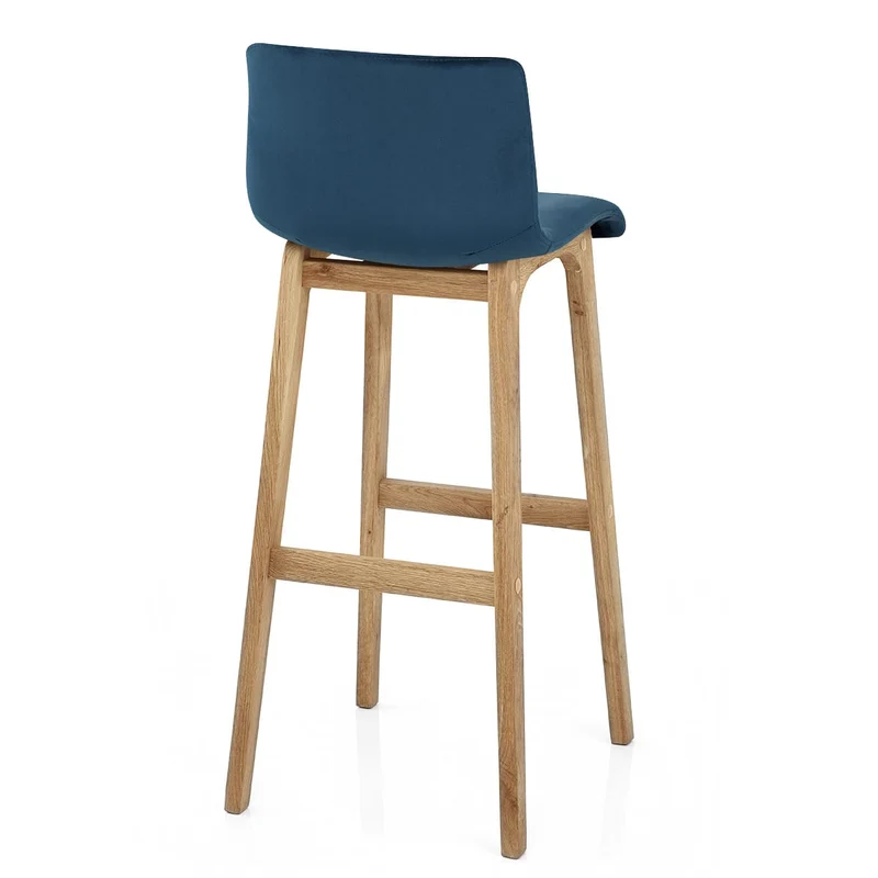 Tabouret de Bar Velours Chêne - Drift Bleu