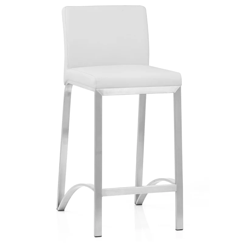 Tabouret Faux Cuir Chrome Brossé - Leah Blanc