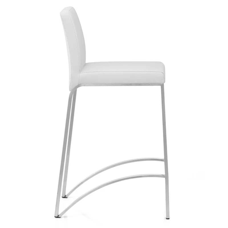 Tabouret Faux Cuir Chrome Brossé - Leah Blanc