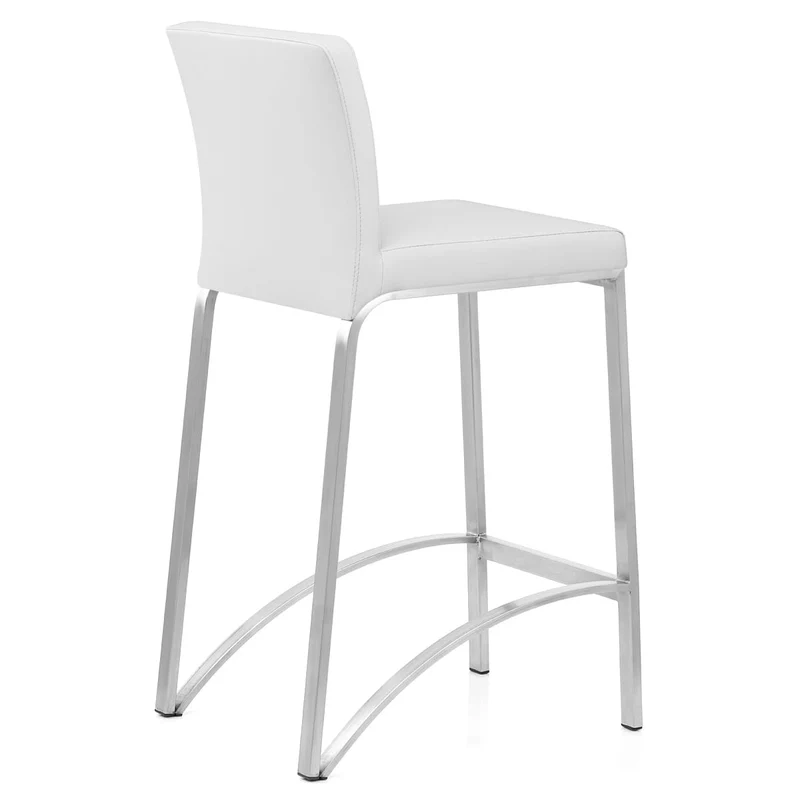 Tabouret Faux Cuir Chrome Brossé - Leah Blanc