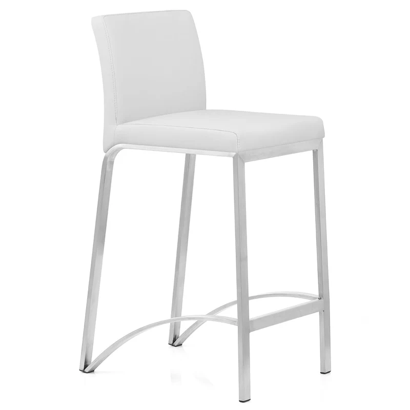 Tabouret Faux Cuir Chrome Brossé - Leah Blanc