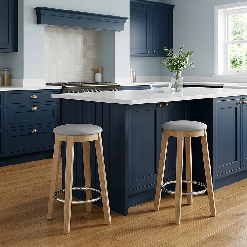 Tabouret de Bar Bois Velours - Ikon Gris