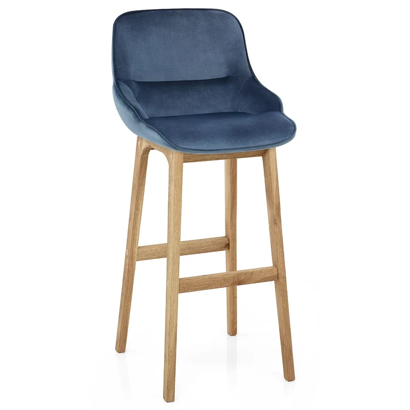 Chaise de Bar Bois Velours - Miami Bleu
