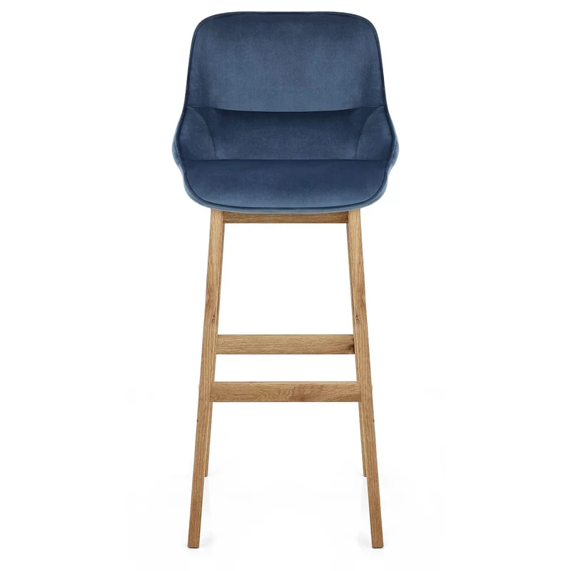 Chaise de Bar Bois Velours - Miami Bleu