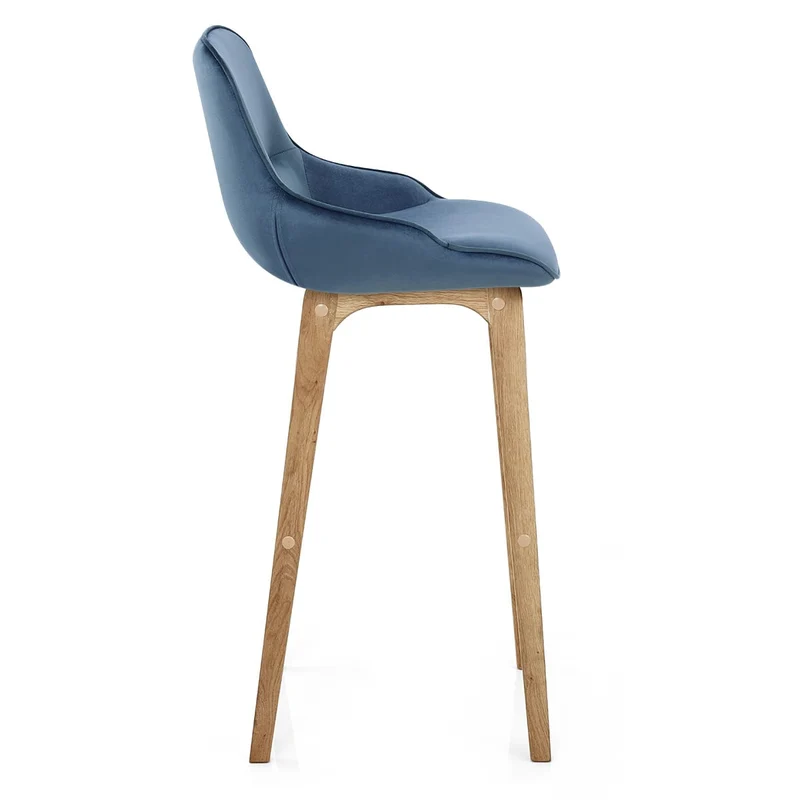 Chaise de Bar Bois Velours - Miami Bleu