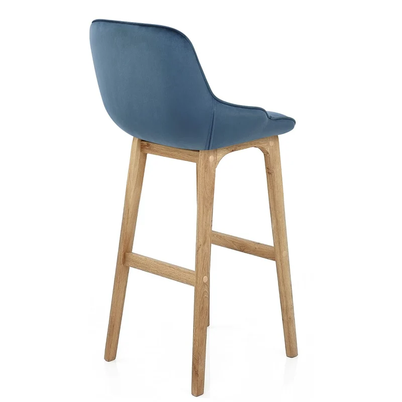 Chaise de Bar Bois Velours - Miami Bleu