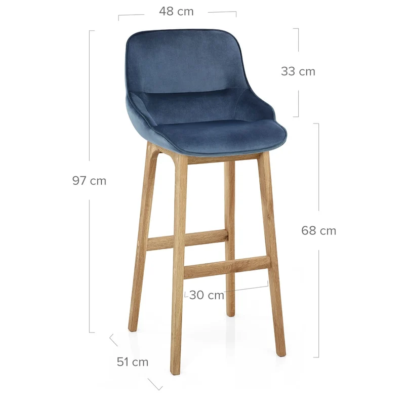 Chaise de Bar Bois Velours - Miami Bleu