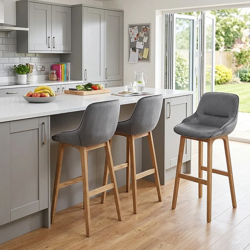 Chaise de Bar Bois Velours - Miami Gris