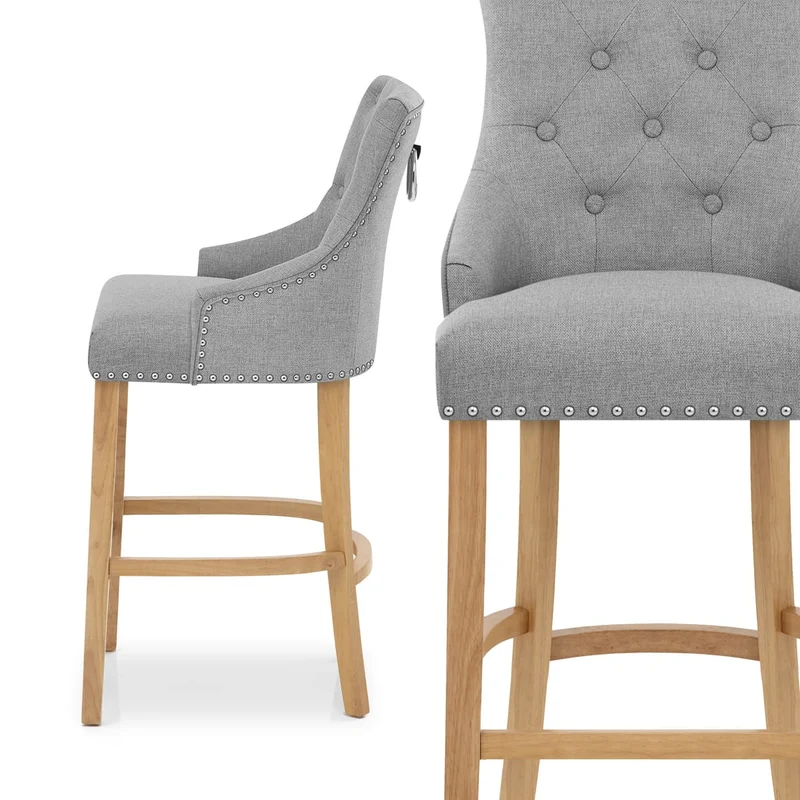 Chaise de Bar Chêne Tissu - Ascot Gris