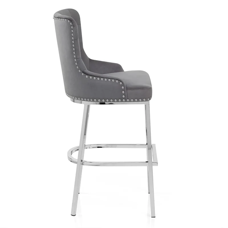 Chaise de Bar Velours Métal - Grange Gris