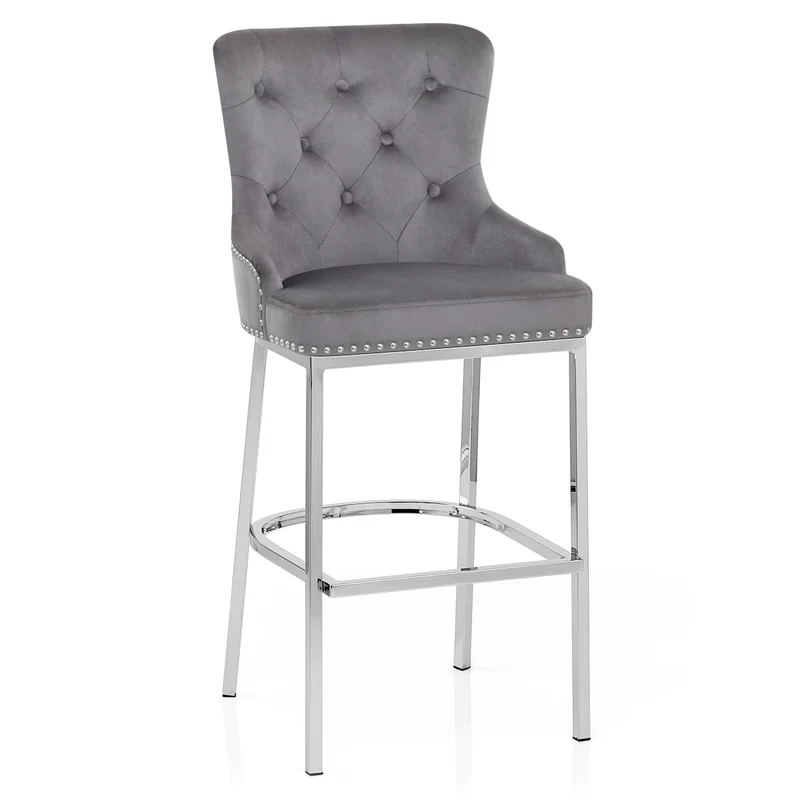 Chaise de Bar Velours Métal - Grange Gris