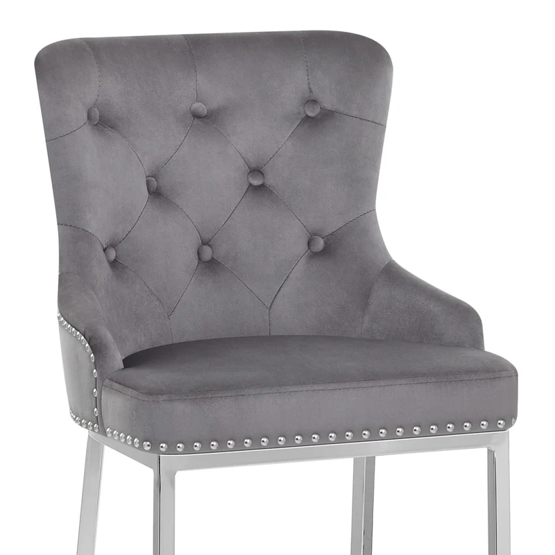 Chaise de Bar Velours Métal - Grange Gris