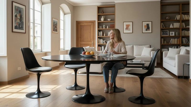 TULIP Round table extensible plateau en laminé