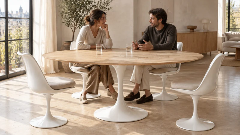 Tulip oval table à manger plateau en bois