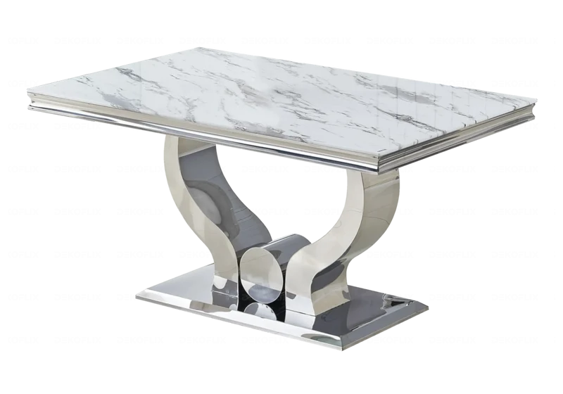 Ensemble table marbre blanc et chaises argent – Omega