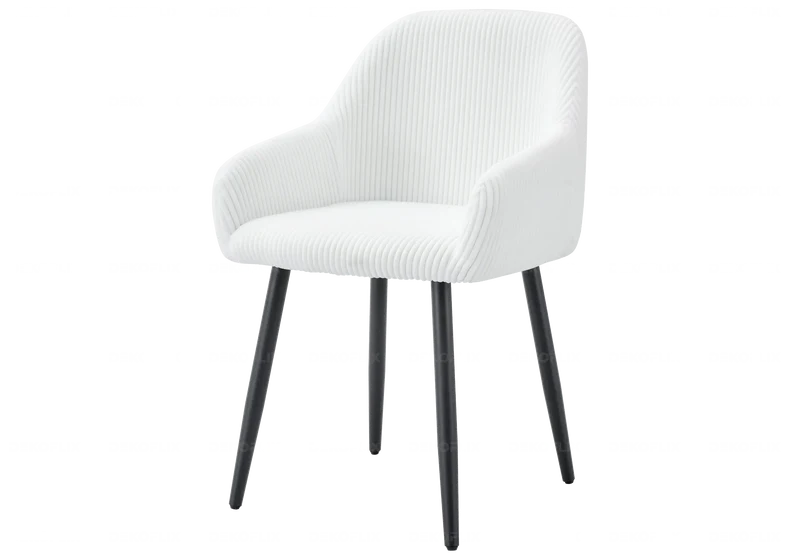 Fauteuil de table enveloppant velours côtelé écru - Dena x2
