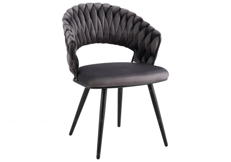 Chaise de table velours anthracite pieds noirs - Petra x2