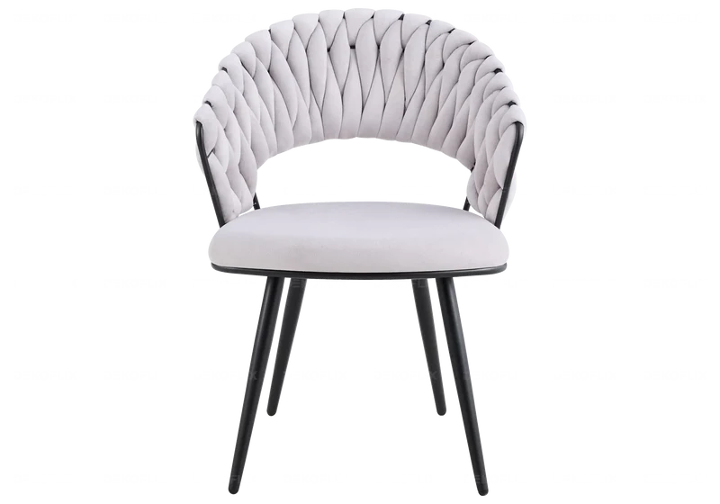 Chaise de table velours gris pieds noirs - Petra x2