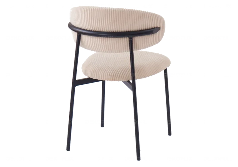 Chaise de table velours côtelé beige pieds noir - Asna x4