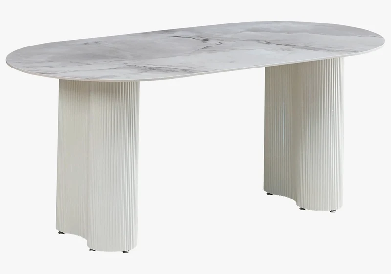 Table marbre céramique et chaises velours écru - Baya