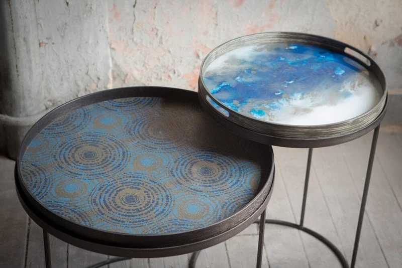 Ethnicraft Plateau en Verre Organic – Blue Mist Ø 48cm