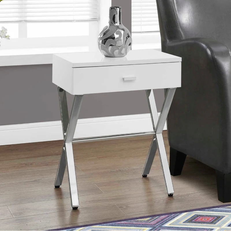 Table d'appoint en MDF/stratifié et métal chromé avec 1 tiroir - I 3262-3263-3265-3450