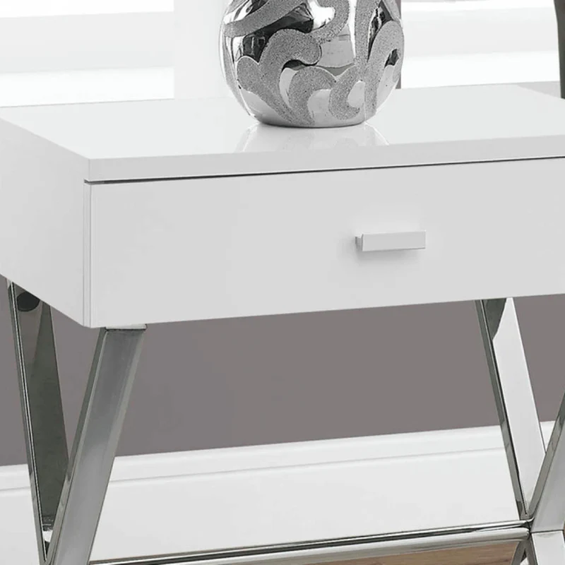 Table d'appoint en MDF/stratifié et métal chromé avec 1 tiroir - I 3262-3263-3265-3450